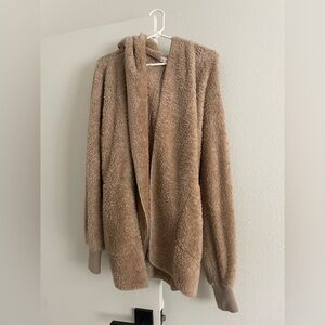 Cozy Sherpa Open Cardigan in Light Brown